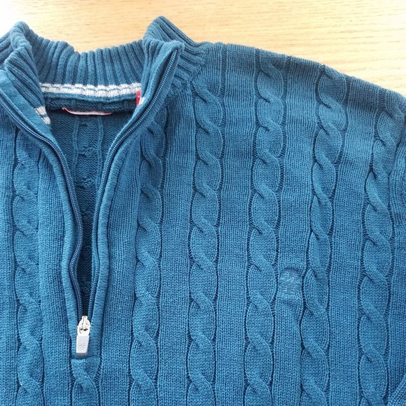 IZOD Cable Knit Sweater Adult XL Blue Quarter Zip - Picture 2 of 8